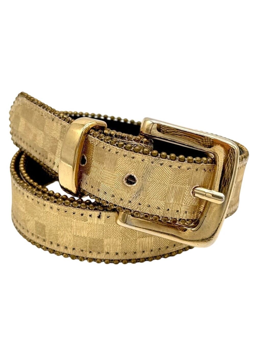Elite Accessories Gold Checkered Belt Size M Metallic Retro Glam 80s